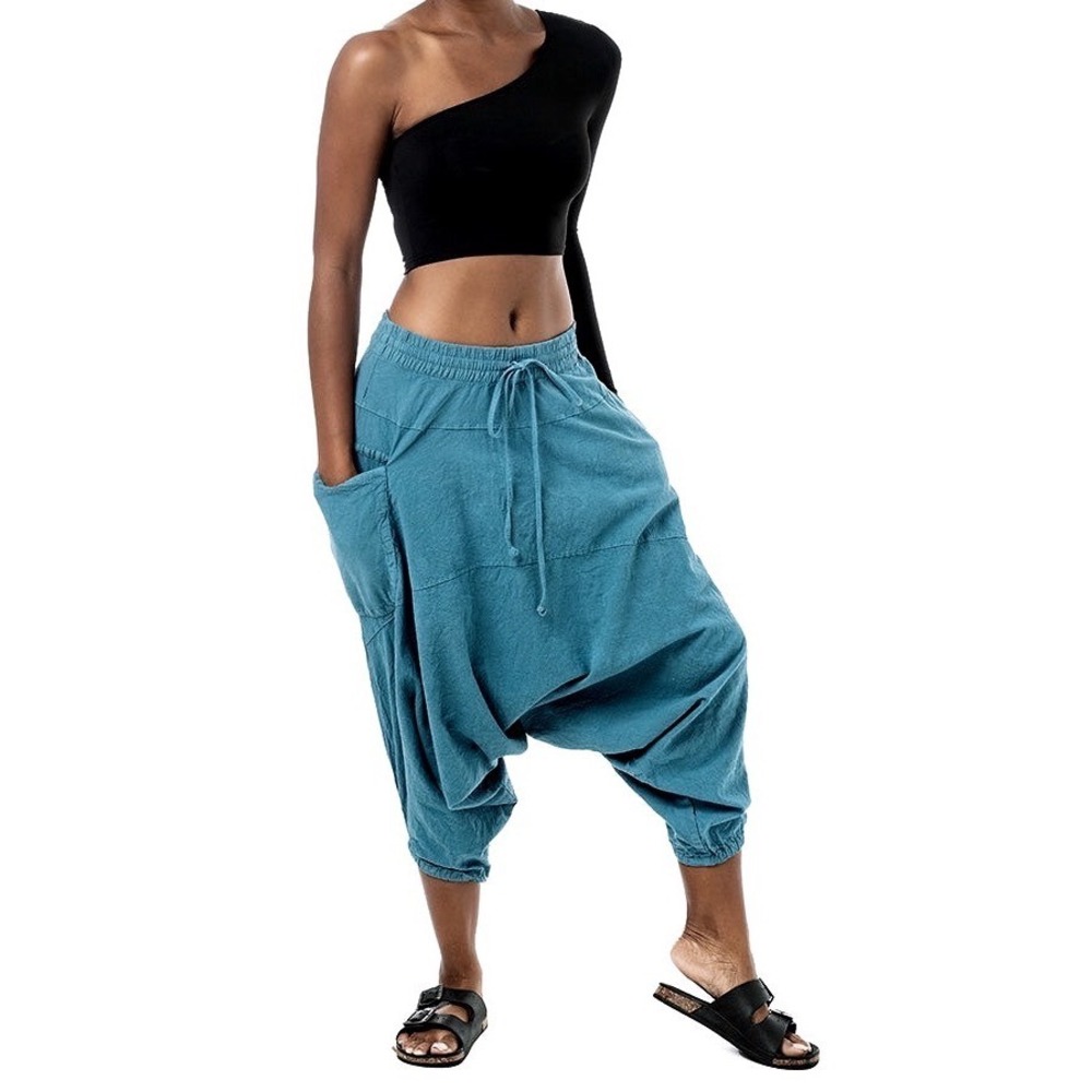 Buddha Pants S Blue Cotton Savannah Harem Hippie MC Hammer Festival Baggy Yoga